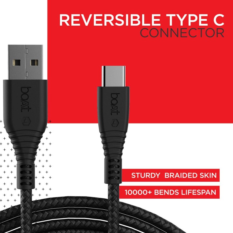 boAt Type C A325/A320 Tangle-free, Sturdy Type C Cable with 3A Rapid Charging & 480 Mbps Data Transmission Speed, Compatible with Smartphones & Tablets(Black) boAt Type C A325/A320 Tangle-free, Sturdy Type C Cable with 3A Rapid Charging & 480 Mbps Data Transmission Speed, Compatible with Smartphones & Tablets(Black)