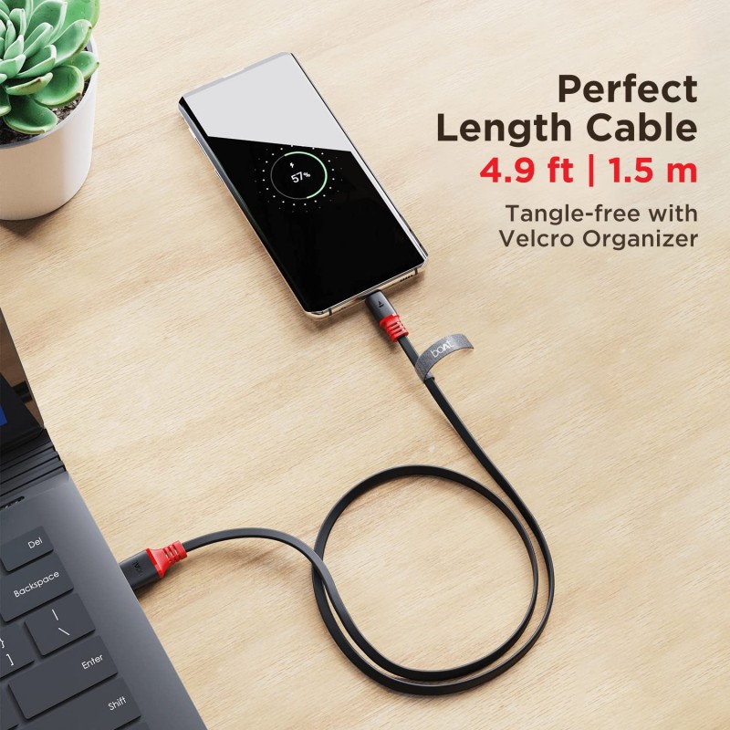 boAt Type C A750 6.5A Super Fast Charging Flat Cable Cable w/Stress Resistance, Upto 65W/6.5Amp & Compatible w/Xiaomi, Oneplus, Samsung, Vivo, Oppo,480 Mbps Data Transmission Speed(Rebellious Black) boAt Type C A750 6.5A Super Fast Charging Flat Cable Cable w/Stress Resistance, Upto 65W/6.5Amp & Compatible w/Xiaomi, Oneplus, Samsung, Vivo, Oppo,480 Mbps Data Transmission Speed(Rebellious Black)