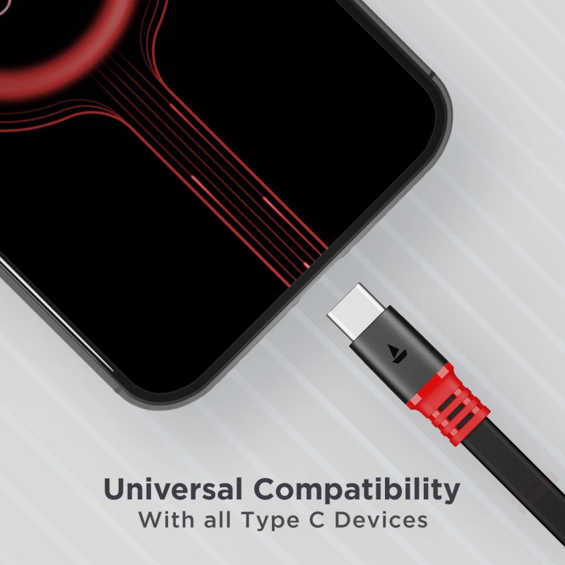 boAt Type C A750 6.5A Super Fast Charging Flat Cable Cable w/Stress Resistance, Upto 65W/6.5Amp & Compatible w/Xiaomi, Oneplus, Samsung, Vivo, Oppo,480 Mbps Data Transmission Speed(Rebellious Black) boAt Type C A750 6.5A Super Fast Charging Flat Cable Cable w/Stress Resistance, Upto 65W/6.5Amp & Compatible w/Xiaomi, Oneplus, Samsung, Vivo, Oppo,480 Mbps Data Transmission Speed(Rebellious Black)