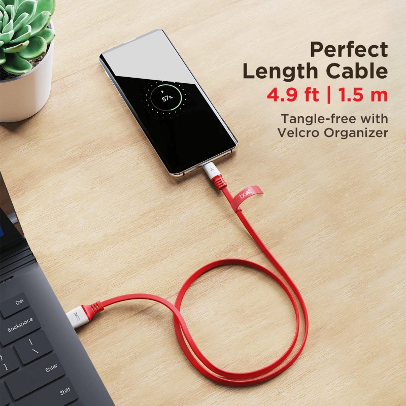 boAt Type C A750 6.5A Super Fast Charging Flat Cable Cable w/Stress Resistance, Upto 65W/6.5Amp & Compatible w/Xiaomi, Oneplus, Samsung, Vivo, Oppo,480 Mbps Data Transmission Speed(Rebellious Black) boAt Type C A750 6.5A Super Fast Charging Flat Cable Cable w/Stress Resistance, Upto 65W/6.5Amp & Compatible w/Xiaomi, Oneplus, Samsung, Vivo, Oppo,480 Mbps Data Transmission Speed(Rebellious Black)