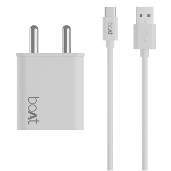 boAt WCDV 22.5W Dual Port Charger with 22.5W Power Delivery Support & 18W Quick Charge 3.0, Smart IC Protection Type A to Type C Cable(White)