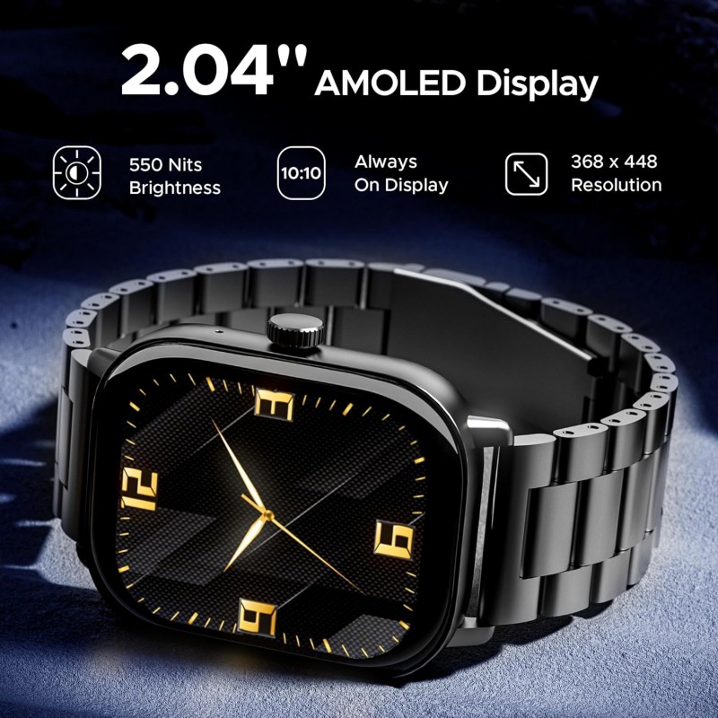 boAt Wave Spectra w/ 2.04" (6 cm) AMOLED Display, BT Calling, Functional Crown, Metal Built, Always-on Display, Animated Watch Faces, Smart Watch for Men & Women(Steel Black) boAt Wave Spectra w/ 2.04" (6 cm) AMOLED Display, BT Calling, Functional Crown, Metal Built, Always-on Display, Animated Watch Faces, Smart Watch for Men & Women(Steel Black)