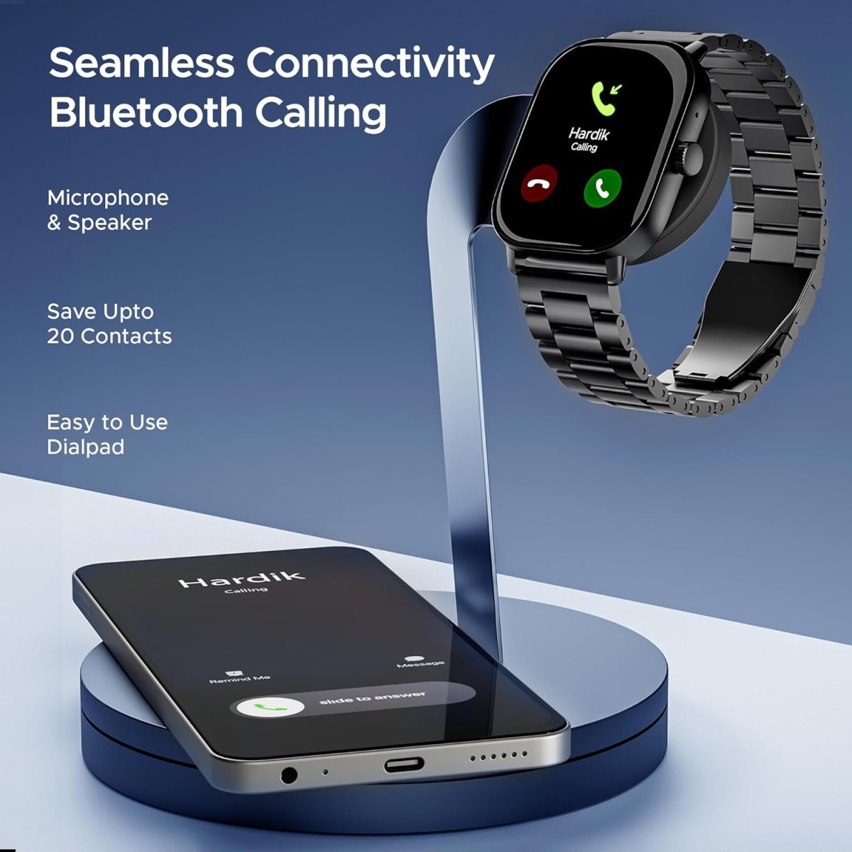 boAt Wave Spectra w/ 2.04" (6 cm) AMOLED Display, BT Calling, Functional Crown, Metal Built, Always-on Display, Animated Watch Faces, Smart Watch for Men & Women(Steel Black)