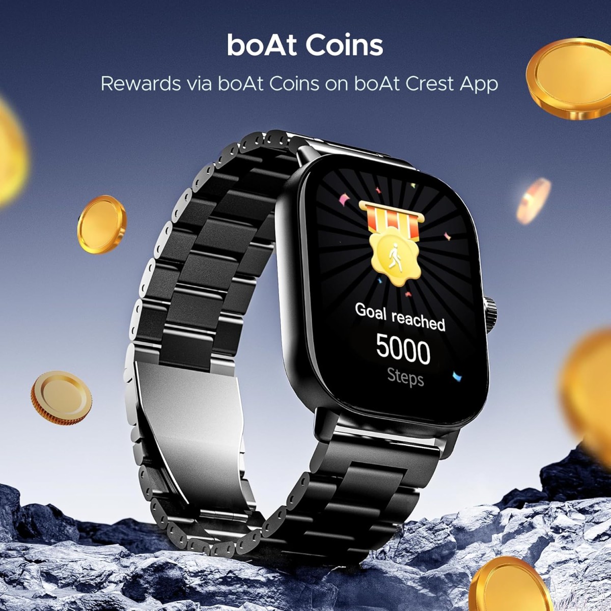 boAt Wave Spectra w/ 2.04" (6 cm) AMOLED Display, BT Calling, Functional Crown, Metal Built, Always-on Display, Animated Watch Faces, Smart Watch for Men & Women(Steel Black)