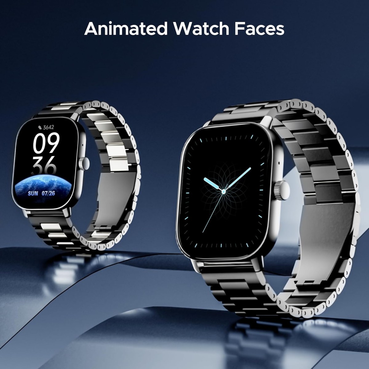 boAt Wave Spectra w/ 2.04" (6 cm) AMOLED Display, BT Calling, Functional Crown, Metal Built, Always-on Display, Animated Watch Faces, Smart Watch for Men & Women(Steel Black)