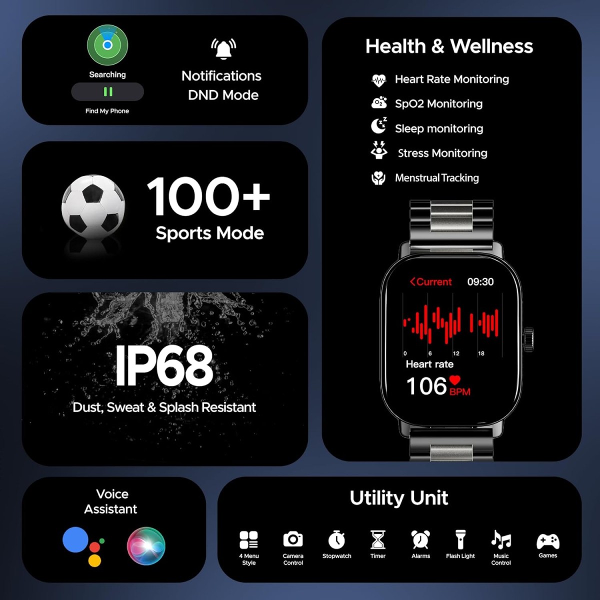 boAt Wave Spectra w/ 2.04" (6 cm) AMOLED Display, BT Calling, Functional Crown, Metal Built, Always-on Display, Animated Watch Faces, Smart Watch for Men & Women(Steel Black)