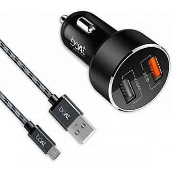 BoAt 3 Amp Qualcomm 3.0 Turbo Car Charger With USB Cable Black