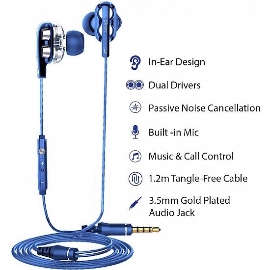 PTron Boom Pro Wired Headset Dark Blue, In the Ear