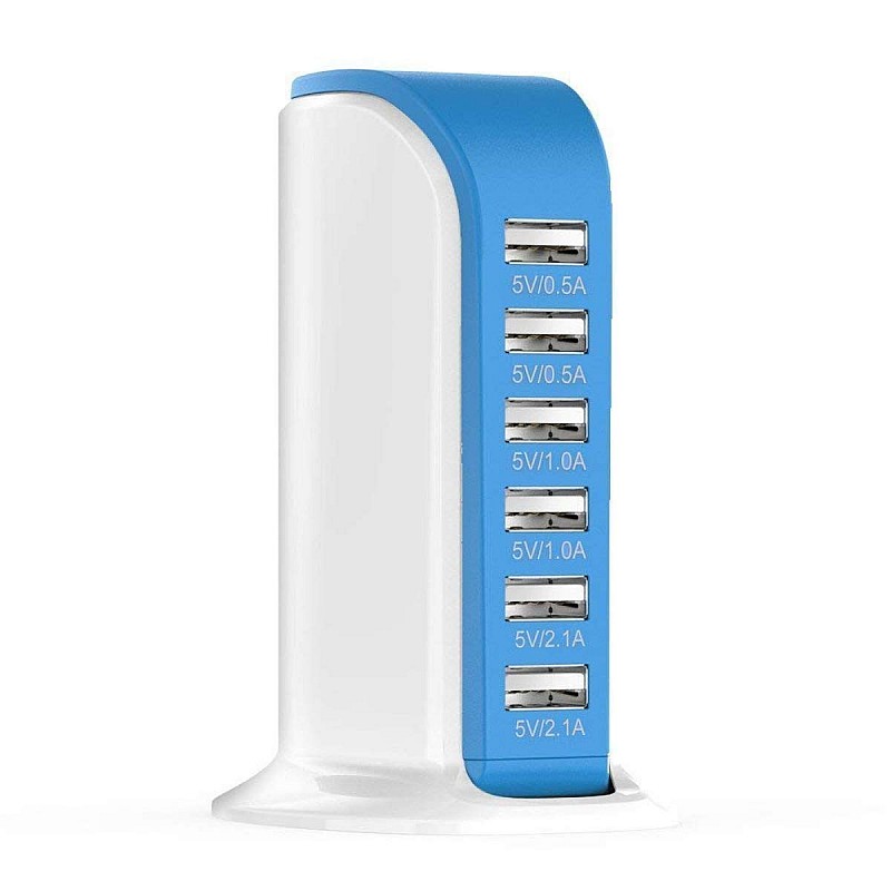 BRIX 30W Multi 6 Port USB Charger 6A Rapid Charging Station Desktop Travel Hub - Black 