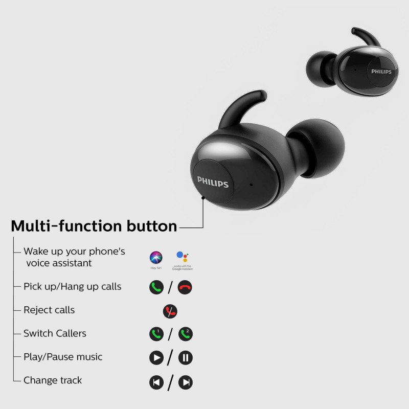 Philips Audio UpBeat SHB2505BK True Wireless TWS Earbuds with Bluetooth 5.0, 20 Hour Playtime