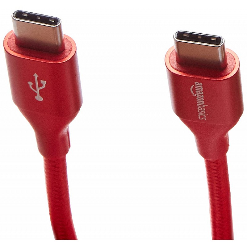 Double Nylon Braided Type-C to Type-C Mobile Cable, 3 Feet, Red