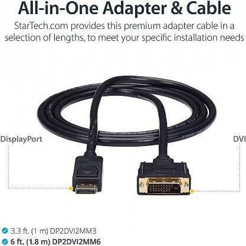 DisplayPort to DVI Cable - 10 Feet (Black)-