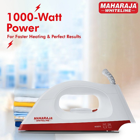 Maharaja Whiteline Easio 1000-Watt Dry Iron (White and Red)