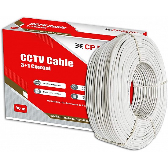 CP PLUS 3+1 Coaxial Pure Copper CCTV Camera Cable (90 Meter) White -