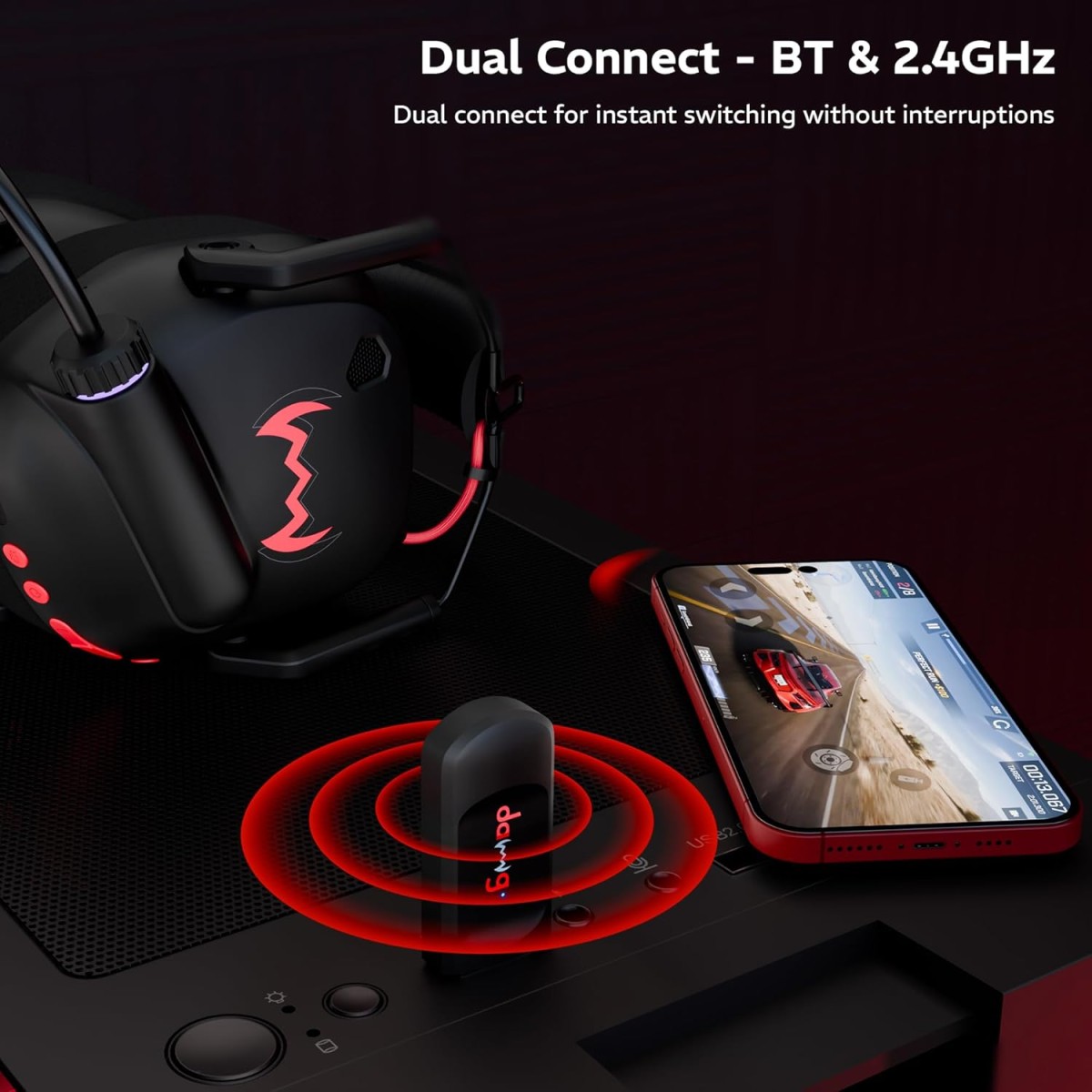 daWg HeadBug G60 Lightweight Wireless Gaming Headphones, 20ms Ultra Low Latency (2.4GHz), Bluetooth v5.4, 40mm Neodymium Drivers, Crystal Clear Mic, Soft Leatherlite Headband, for PS5, PS4, PC, Mobile daWg HeadBug G60 Lightweight Wireless Gaming Headphones, 20ms Ultra Low Latency (2.4GHz), Bluetooth v5.4, 40mm Neodymium Drivers, Crystal Clear Mic, Soft Leatherlite Headband, for PS5, PS4, PC, Mobile
