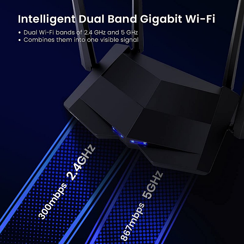 Tenda AC10 AC1200 Wireless Smart Dual-Band Gigabit WiFi Router, MU-MIMO, 4 Gigabit Ports