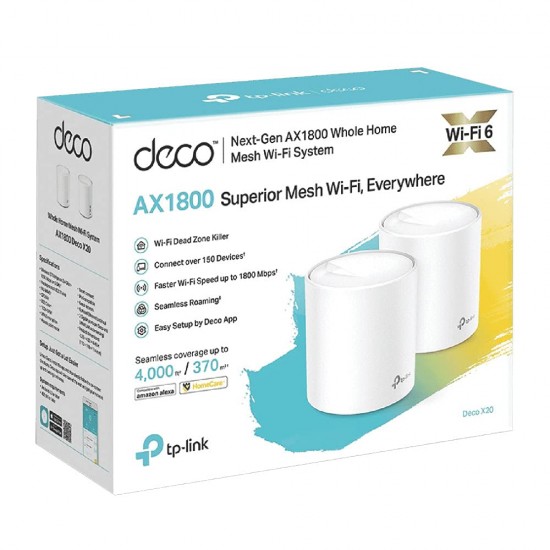 TP-Link Deco X20(2-Pack) AX1800 Whole Home Mesh Wi-Fi System, Next-Gen WiFi 6, Replace Routers and WiFi Extenders