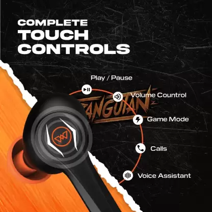 WINGS Phantom Orangutan Bluetooth Headset Black Orange, True Wireless WINGS Phantom Orangutan Bluetooth Headset Black Orange, True Wireless