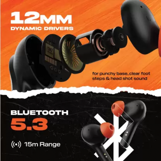 WINGS Phantom Orangutan Bluetooth Headset Black Orange, True Wireless