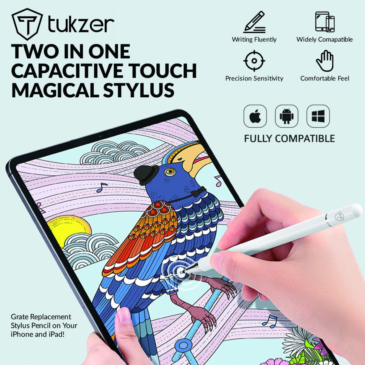 Tukzer Capacitive Stylus Pen for Touch Screens Devices, Fine Point, Lightweight Metal Body