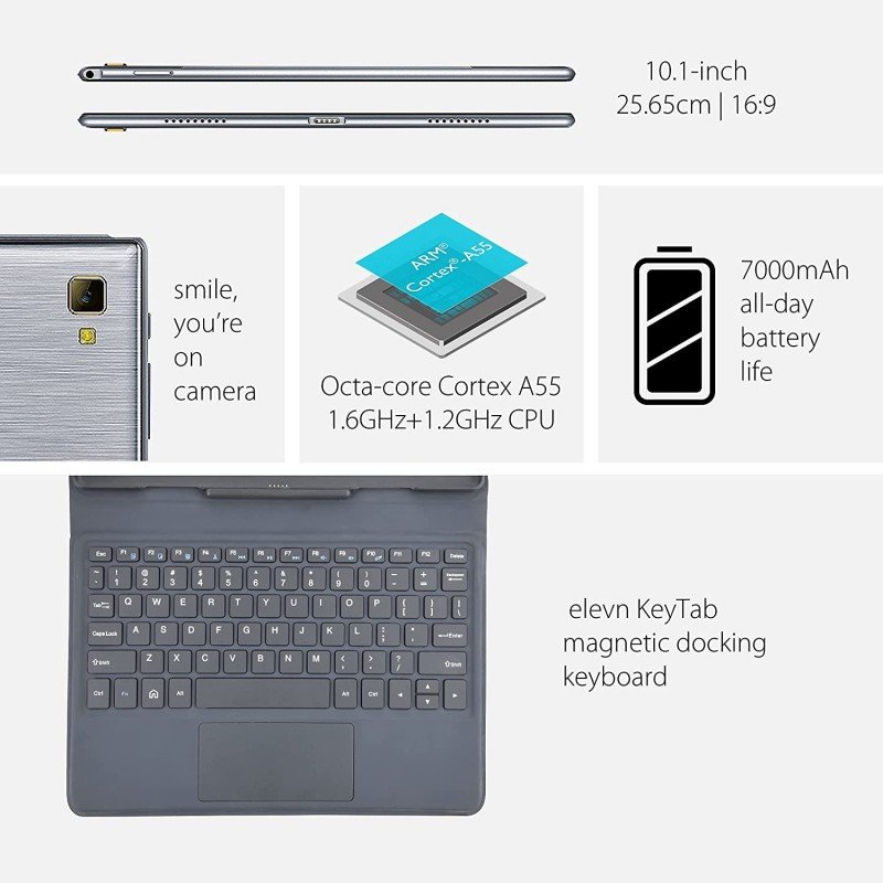 elevn eTab11 Max Pro Tablet with Keyboard 128GB, Wi-Fi + 4G LTE + Voice Calling, Dual Sim, 7000 mAh Battery), Aluminium Grey