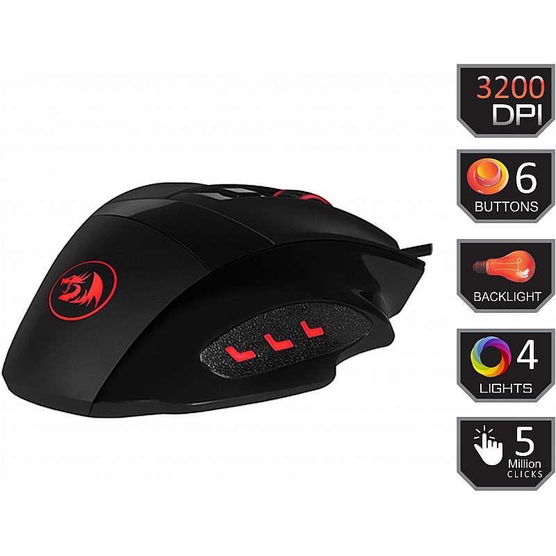 Redragon Phaser M609 Wired USB Gaming Mouse 3200 DPI/LED Lighting for Windows/Mac PC (Black)