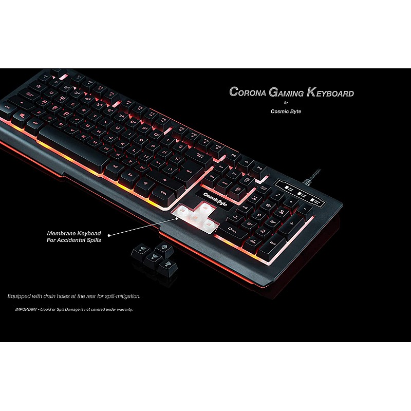 Cosmic Byte CB-GK-02 Corona Wired Gaming Keyboard 7 Color RGB Backlit with Effects Anti-Ghosting Black