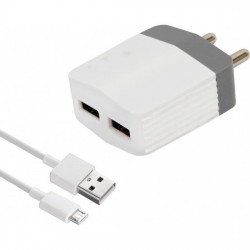 Airtree Dual Port 12W 2.4A Fast Charger with Charge & Sync USB Cable   (White, Grey, Cable Included)
