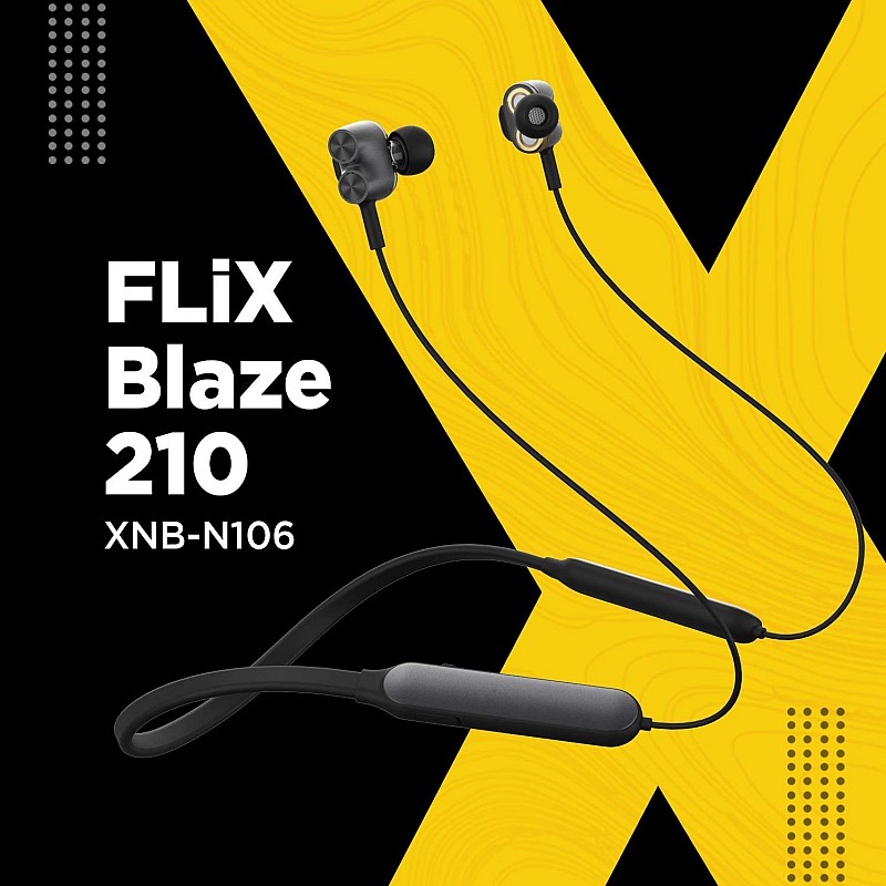 FLiX (Beetel) Blaze 210 Wireless BT v5.0 InEar Neckband with inbuilt Mic (Black)