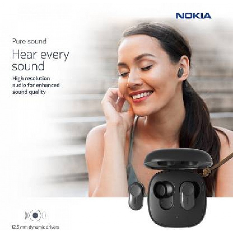 Nokia T3110 Hybrid Active Noise Cancellation Bluetooth Headset Charcoal Black True Wireless