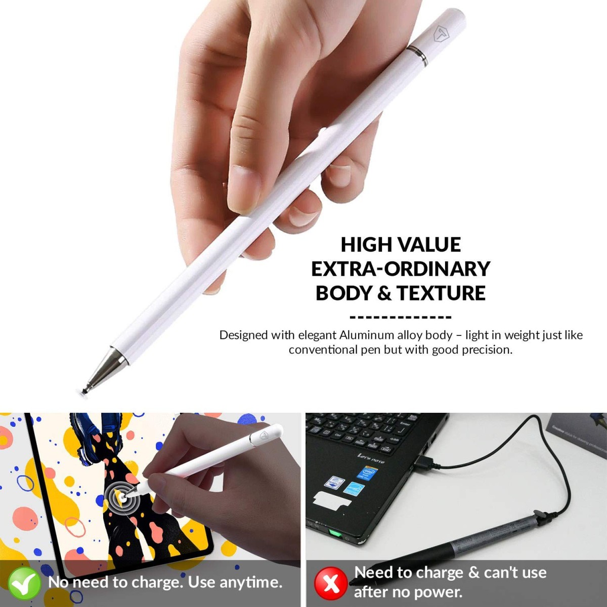 Tukzer Capacitive Stylus Pen for Touch Screens Devices, Fine Point, Lightweight Metal Body