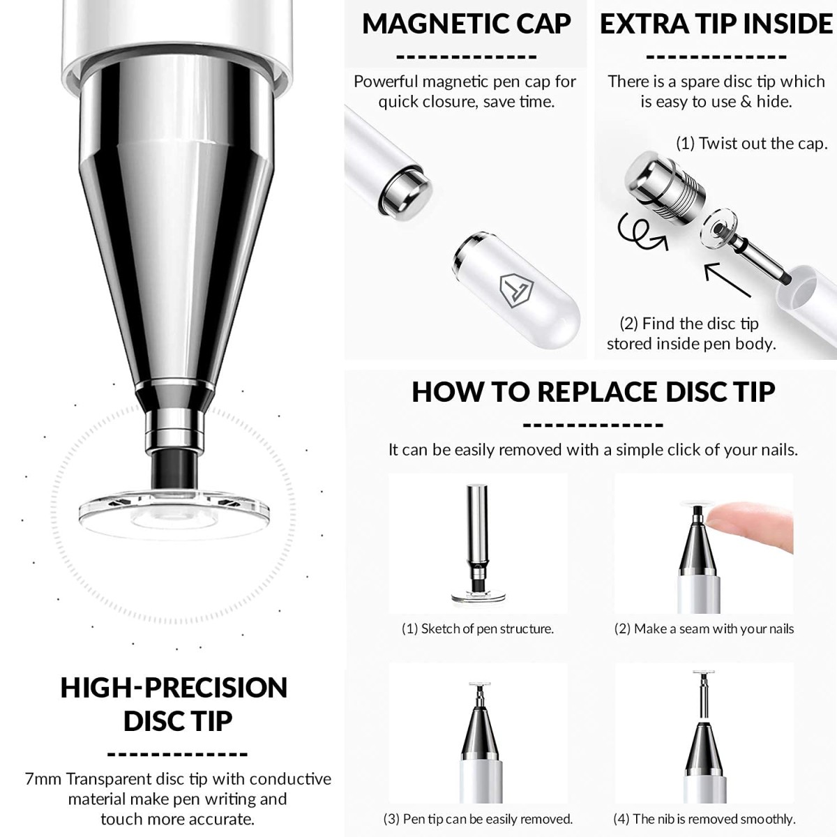 Tukzer Capacitive Stylus Pen for Touch Screens Devices, Fine Point, Lightweight Metal Body