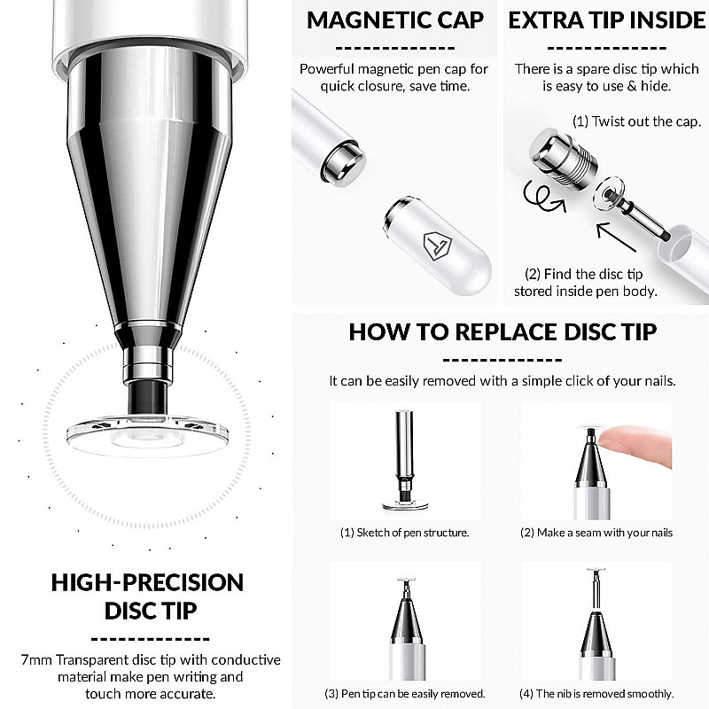 Tukzer Capacitive Stylus Pen for Touch Screens Devices, Fine Point, Lightweight Metal Body 