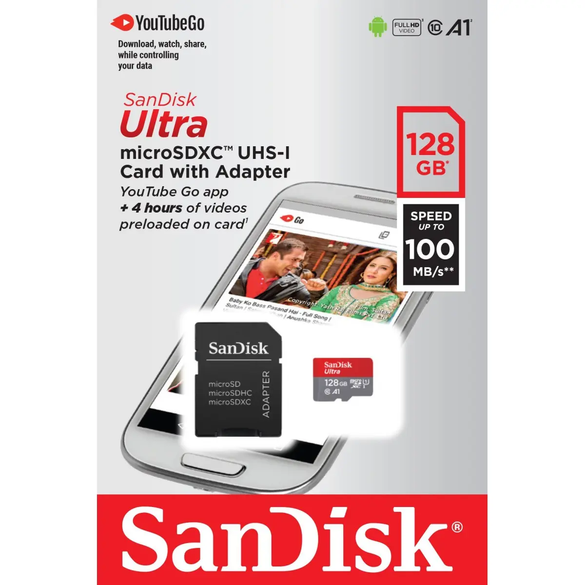 SanDisk Ultra 128 GB MicroSDXC Class 10 100 MB/s Memory Card (With Adapter) sdsquar-128g-gn6ma