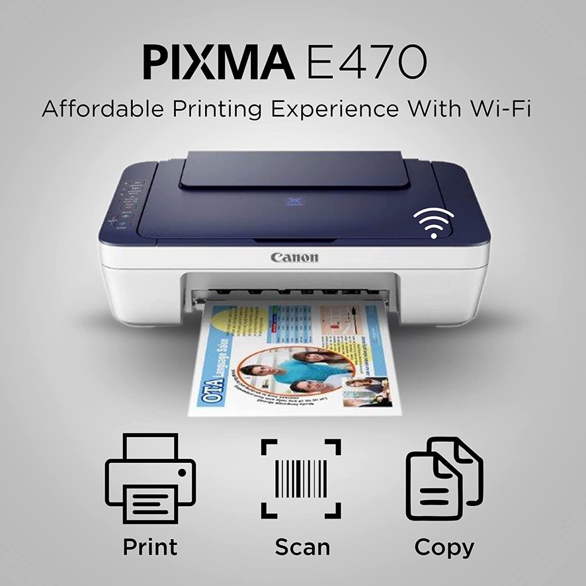 (Refurbished) Canon PIXMA E477 All in One (Print, Scan, Copy) WiFi Ink Efficient Colour Printer refurbishedshed (without cartridge)