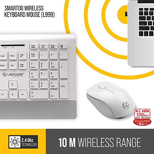 Lapcare Smartoo Wireless Membraned Keyboard and 1200 DPI Mouse Combo with Auto Sleep (White/Silver) IU-LSpk-005