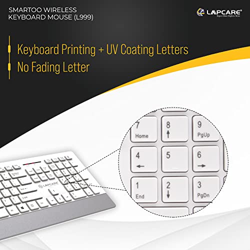 Lapcare Smartoo Wireless Membraned Keyboard and 1200 DPI Mouse Combo with Auto Sleep (White/Silver) IU-LSpk-005