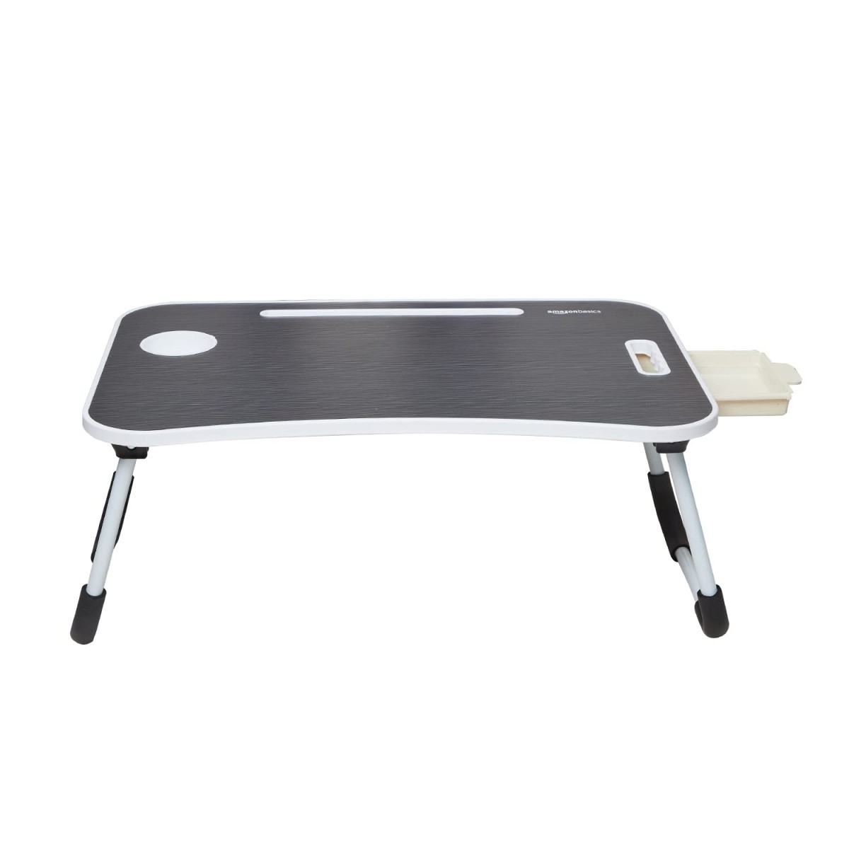 AmazonBasics Amazon Basics Engineered Wood Foldable Laptop Table with Cup Holder, Tablet Groove and Mini Drawer (Black) SD AB LAPTABLE BOOSTER BLACK