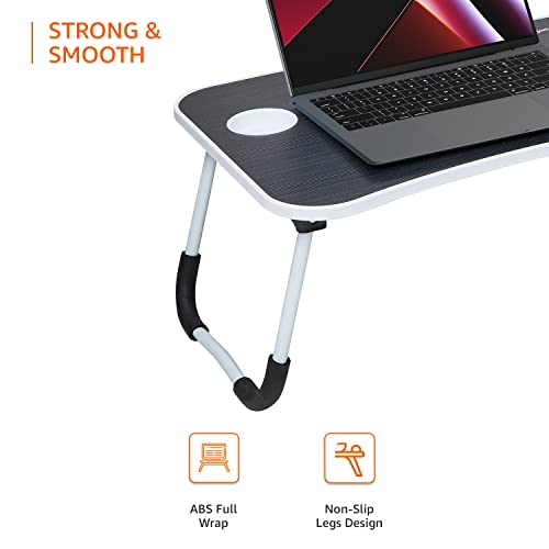 AmazonBasics Amazon Basics Engineered Wood Foldable Laptop Table with Cup Holder, Tablet Groove and Mini Drawer (Black) SD AB LAPTABLE BOOSTER BLACK
