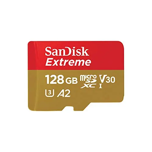 SanDisk Extreme uSD,160MB/s R, 90MB/s W,C10,UHS,U3,V30,A2, 128GB, for 4K Video on Smartphones, Action Cams & Drones SDSQXA1-128G-GN6MN