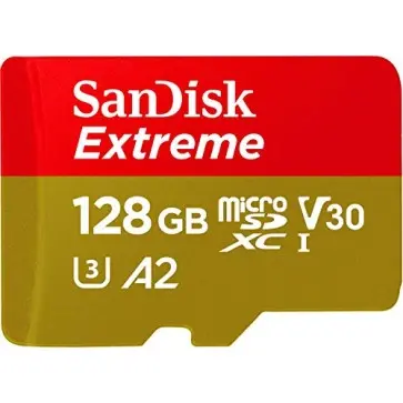 SanDisk Extreme uSD,160MB/s R, 90MB/s W,C10,UHS,U3,V30,A2, 128GB, for 4K Video on Smartphones, Action Cams & Drones SDSQXA1-128G-GN6MN