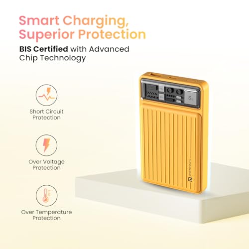 Portronics Luxcell Mini 10K Advanced Smallest Power Bank with 22.5W Max Output, LED Indicator, Mach USB-A Output, Type C PD Output, Type C Input,