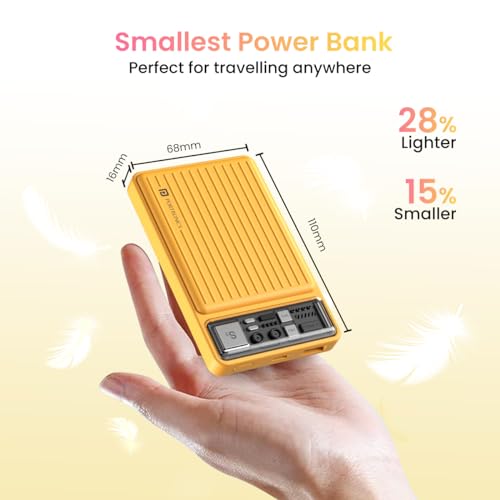 Portronics Luxcell Mini 10K Advanced Smallest Power Bank with 22.5W Max Output, LED Indicator, Mach USB-A Output, Type C PD Output, Type C Input,