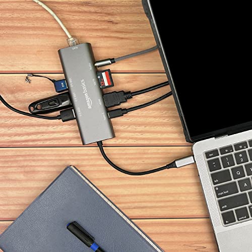 AmazonBasics Amazon Basics USB-C Hub Dock 9-in-1 Aluminium Type-C Adapter with 4K HDMI, Ethernet 1000mbps Windows USB-C Devices