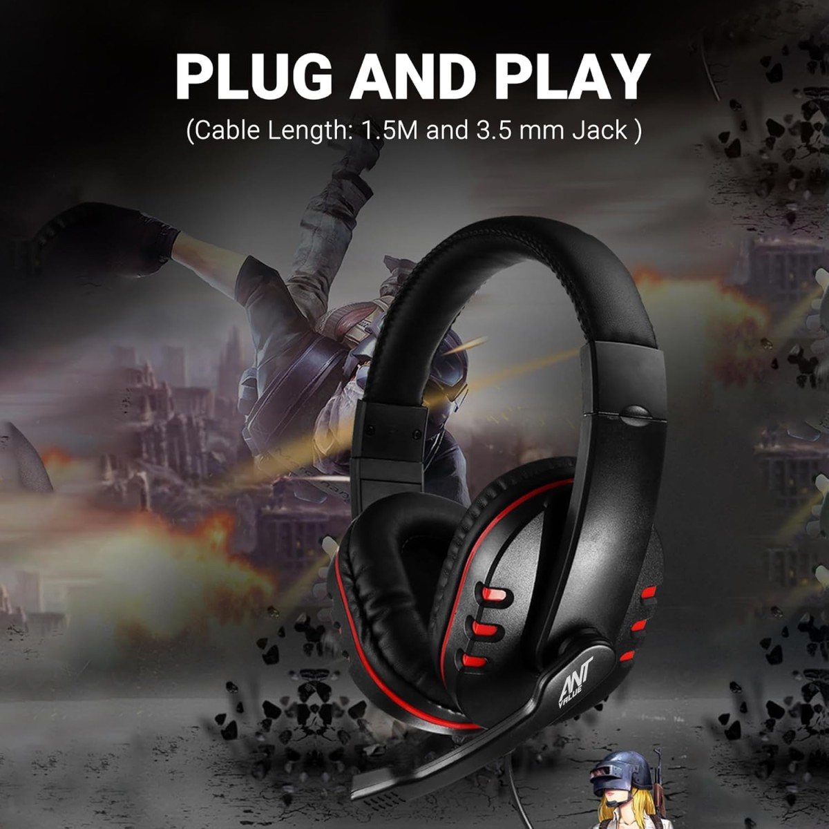 Ant Value H110 Computer 3.5Mm Wired Crystal Sound On Ear Headphone with Microphone Noise Cancelling Mic& Audio Controls,for Pc/Mac/Laptop,Comfort-Fit