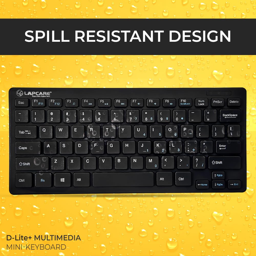 LAPCARE D-Lite Plus Wireless Keyboard with 2.4 Ghz & 10 M Bt Range &78 Keys, 8 Million Key Life, Minimalist Black