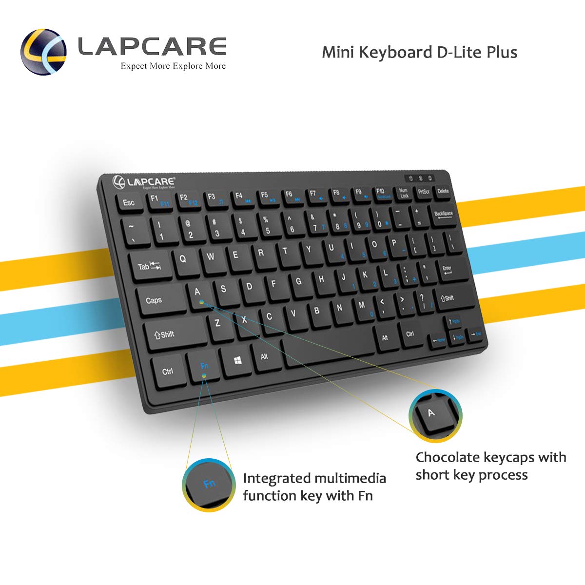 LAPCARE D-Lite Plus Wireless Keyboard with 2.4 Ghz & 10 M Bt Range &78 Keys, 8 Million Key Life, Minimalist Black