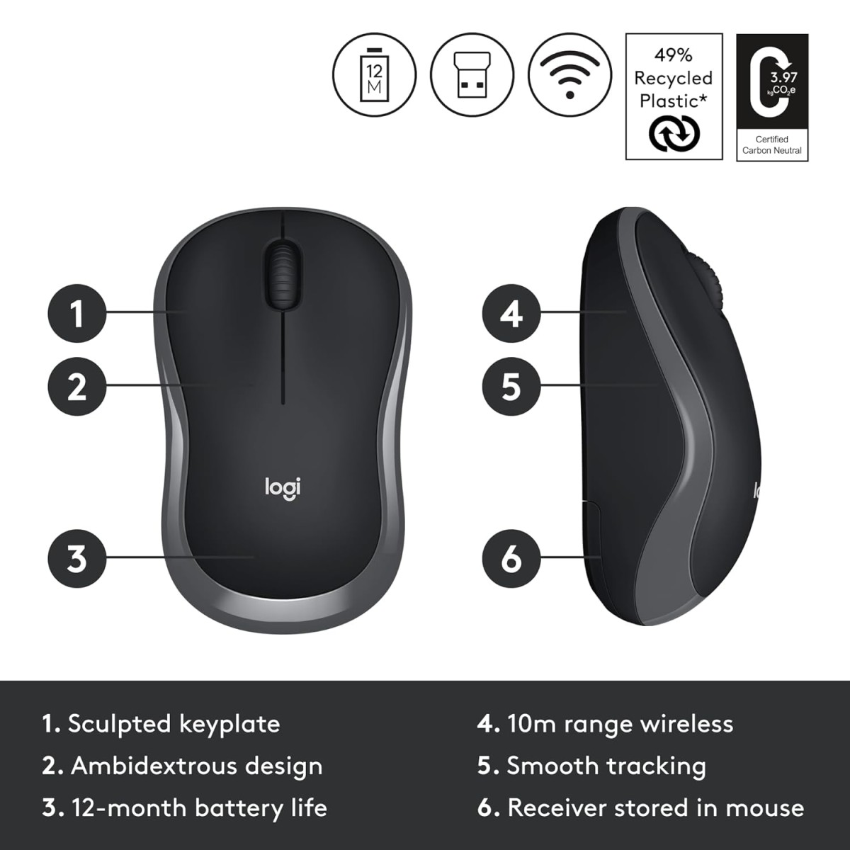 Logitech M186 Wireless Mouse, 2.4GHz with USB Mini Receiver, 12-Month Battery Life, 1000 DPI Optical Tracking, Ambidextrous, Compatible with PC, Mac Logitech M186 Wireless Mouse, 2.4GHz with USB Mini Receiver, 12-Month Battery Life, 1000 DPI Optical Tracking, Ambidextrous, Compatible with PC, Mac