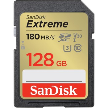 SanDisk Extreme SD UHS I 128GB Card for 4K Video for DSLR and Mirrorless Cameras 180MB/s Read & 90MB/s Write SDSDXVA-128G-GNCIN
