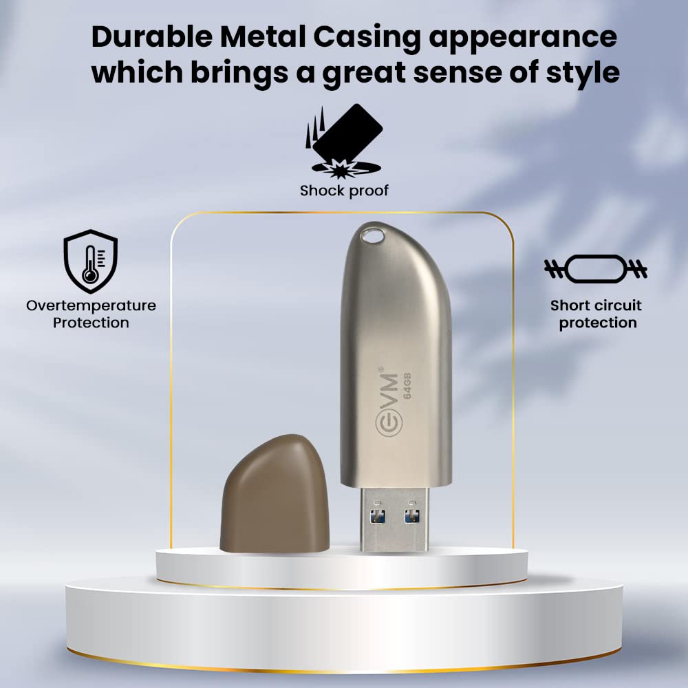 EVM EnStore+ 64GB Metal USB 3.2 Pendrive - High Speed up to 100MB/s Read & 30MB/s Write Speeds - Durable Metal Casing - Ideal for Fast Data Transfer & EVM EnStore+ 64GB Metal USB 3.2 Pendrive - High Speed up to 100MB/s Read & 30MB/s Write Speeds - Durable Metal Casing - Ideal for Fast Data Transfer &